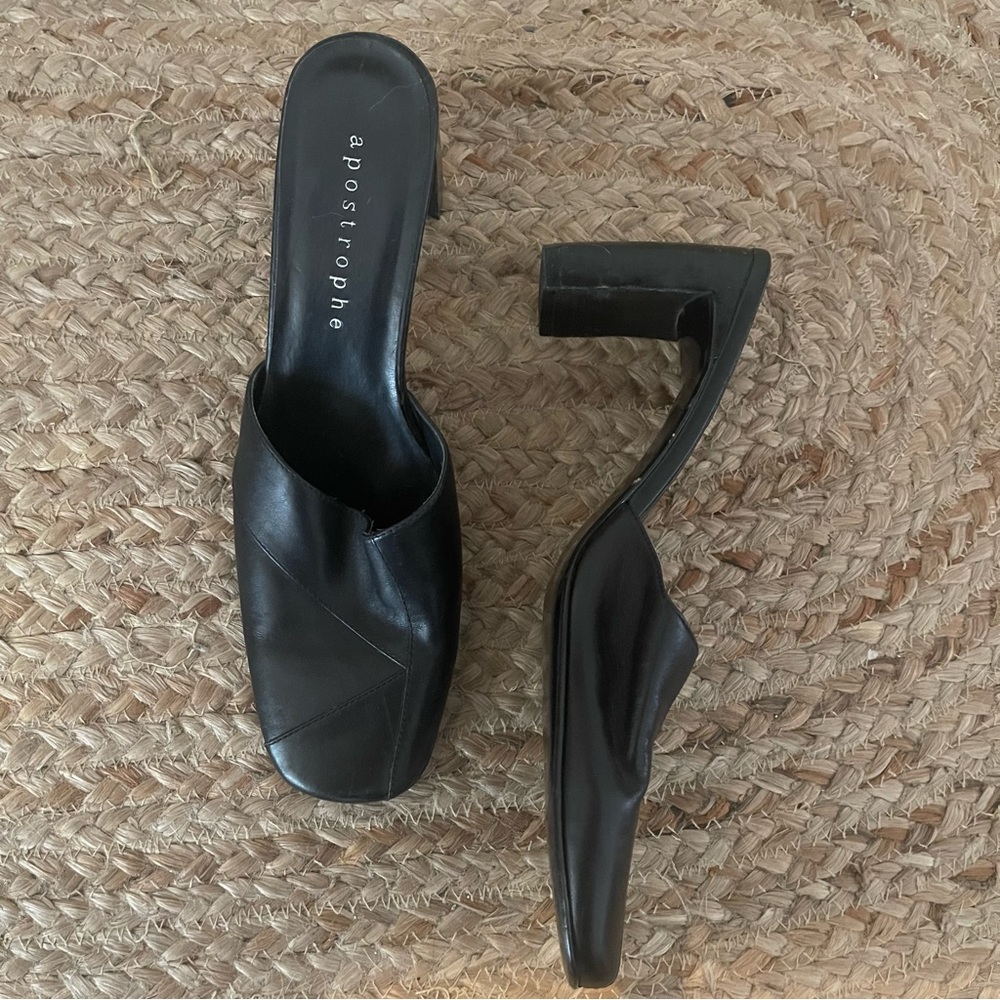 Black Leather Mules